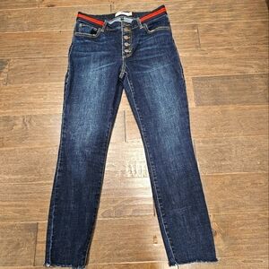 CAbi Dark Blue Skinny Jeans with Red Trim